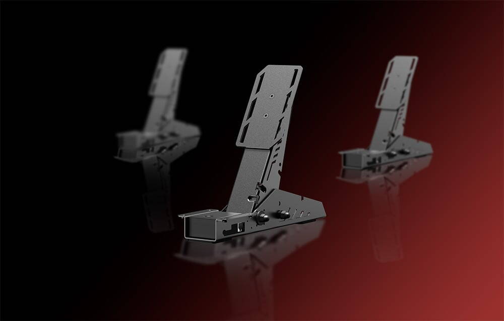 Pedală de ambreiaj PXN de culoare grafit prezentată din lateral cu copii fuzzy în fundal pe un fundal gradient