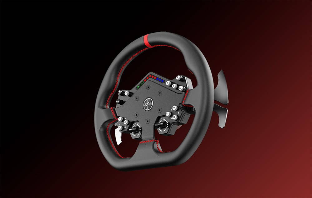 Volan PXN cu panou central de control cu butoane și LED-uri și padele metalice de schimbare a vitezelor pe laterale
