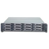 12bay RAID Storage System for up to 12 SAS and/or SATA Harddisks, 4x Host-Interfaces TWO Controller, controller redundancy, 0,1,1E,5,6,10,50,60, 1 Gb/s Ethernet (GbE) Managementport, embedded Array Management