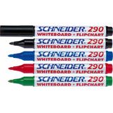 Marker Schneider Maxx 290, pentru tabla de scris+flipchart, varf rotund 2-3mm, 4 cul/set - (N,R,A,V)