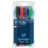 Permanent marker Schneider Maxx 130, varf rotund 1-3mm, 4 culori/set - (N, R, A, V)