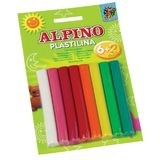 Plastelina standard, 6 + 2 neon x 17 gr./blister, Alpino - 8 culori asortate