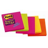 Notite autoadezive Post-it Super Sticky, 76 x 76 mm, 90 file, culori neon asortate, 5 bucati/set - Pret/set