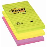Notite autoadezive liniate Post-it, 102 x 152 mm, 100 file, culori neon: verde, galben, roz - Pret/buc