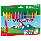 Creioane cerate din plastic, cutie carton, 24 culori/cutie, Plasti ALPINO