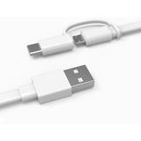 2 in1, USB Male la microUSB Male, USB-C Male, 1.5 m, White