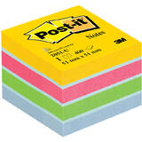Minicub notite adezive Post-it galben/roz/verde/albastru deschis 400 file/cub