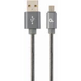Premium spiral metal Micro-USB charging and data cable, 1m,metallic-grey