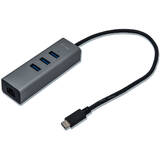 USB C Metal 3 port HUB Gigabit Ethernet 1x USB C to RJ-45 3x USB 3.0 LED