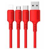 Cablu Date USB MICRO 3A RED 3100mAh QUICK CHARGER 1.2M POWERLINE Sm-BP06 MACARON - 10000+ BENDING STRENGTH