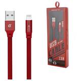 Cablu Date USB IPHONE 2.0A RED 2400mAh QUICK CHARGER QC 3.0 1M POWERLINE Sm-BW04 LIGHTNING - FLAT TEXTILE BRAID + LED + AUTO POWER OFF SYSTEM