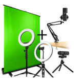 Streaming Complete-Bundle: Camera Web, Microfon, Light 10, Light 14, Green Screen